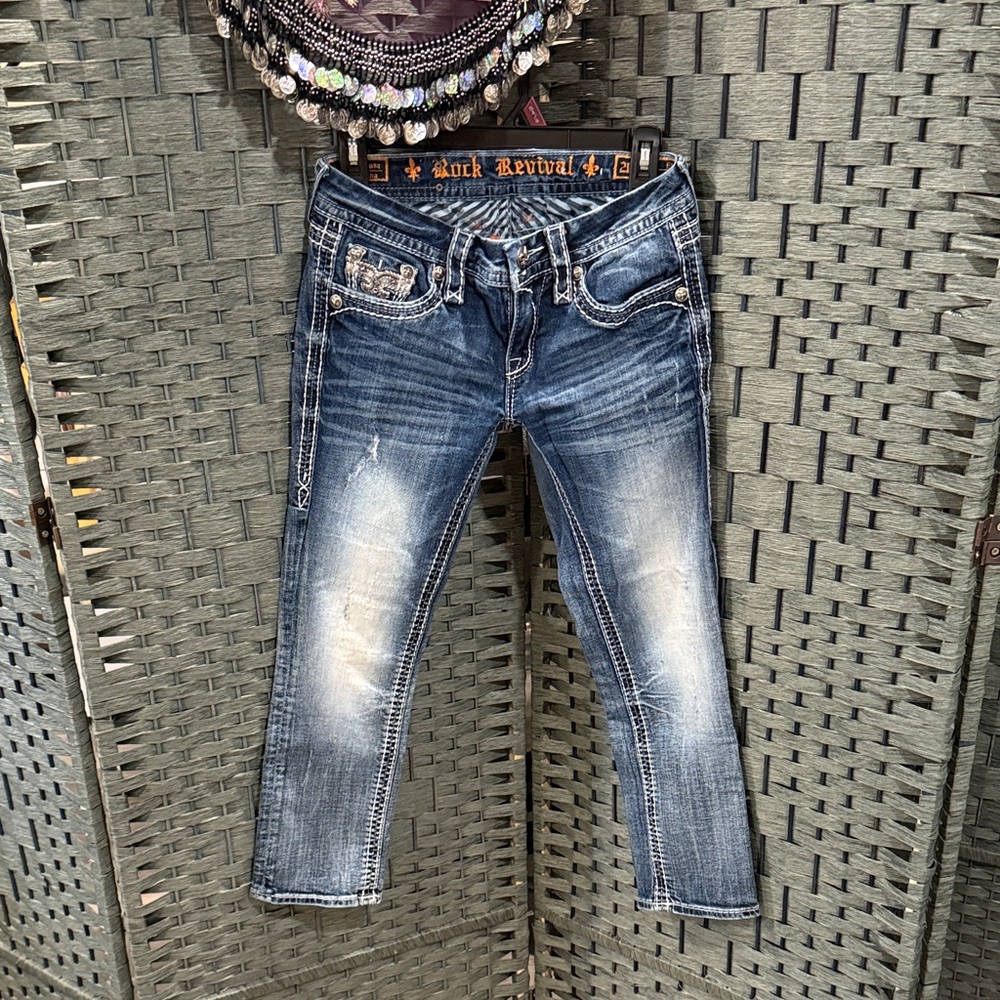 Rock Revival Women's Distressed Blue Cropped Jeans